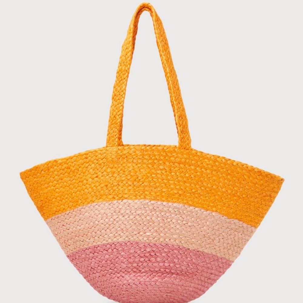 Large Lulu’s tote bag in orange, baby pink, and Barbie pink.